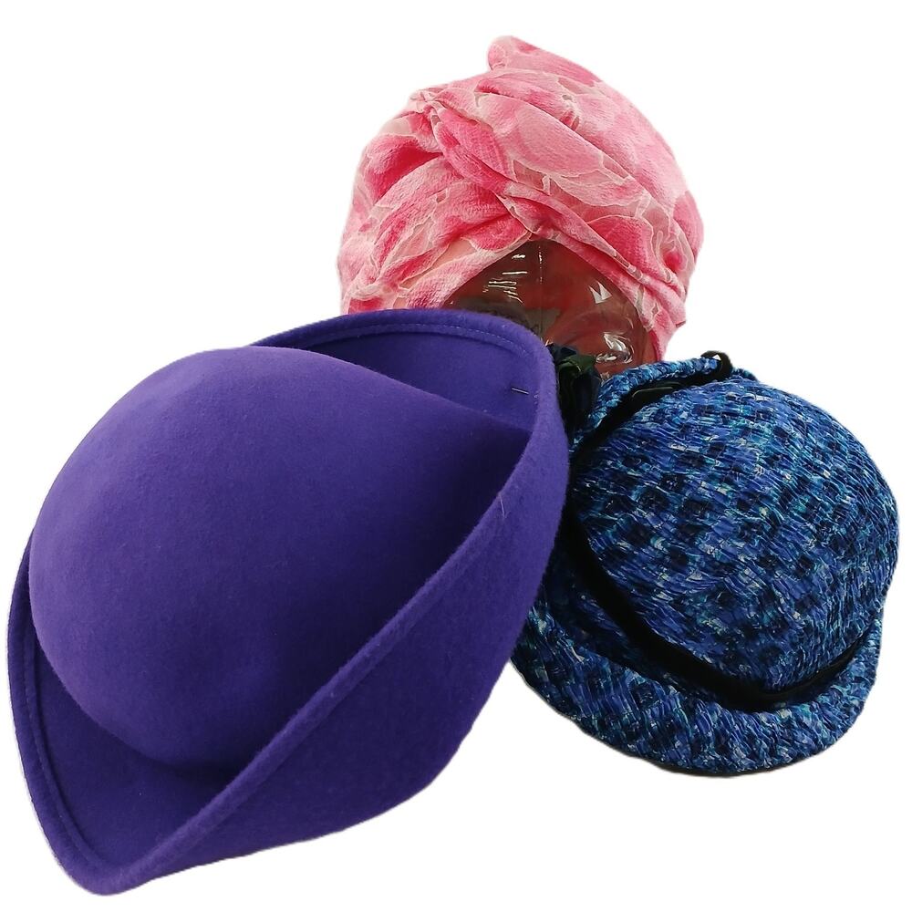 Vintage Women’s Hats Lot Cloche Turban Felt Tweed Retro Mod Costume Display
